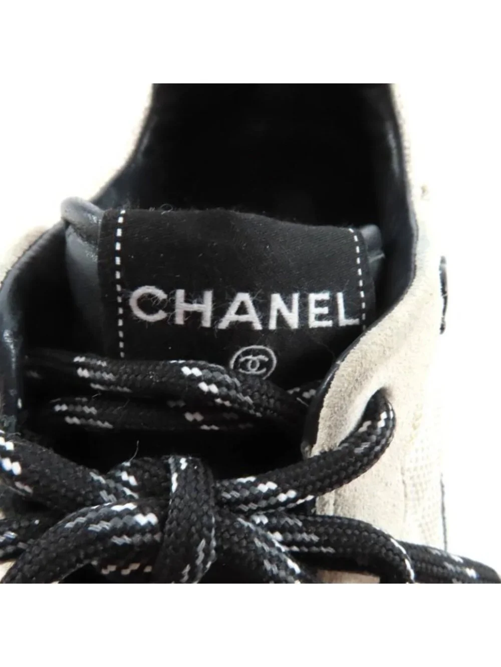 Chanel CC Logo Leather Lace Up Mesh Sneakers Off White 41 - Picture 8 of 13